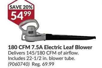 Princess Auto 180 cfm 7.5a electric leaf blower offer