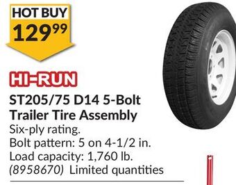 Princess Auto 5-bolt trailer tire assembly offer