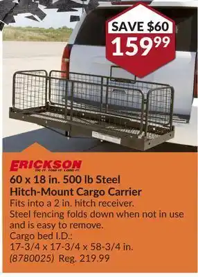 Princess Auto 60 x 18 in. 500 lb steel hitch-mount carrier offer