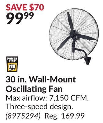 Princess Auto 30 in. wall-mount oscillating fan offer