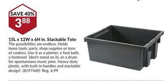 Princess Auto 15l x 12w x 6h in. stackable tote offer