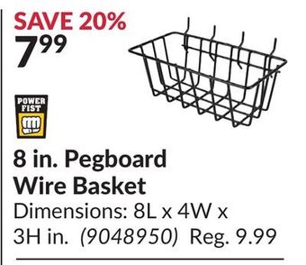 Princess Auto 8 in. pegboard wire basket offer
