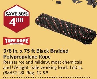 Princess Auto 3/8 in. x 75 ft black braided polypropylene rope offer
