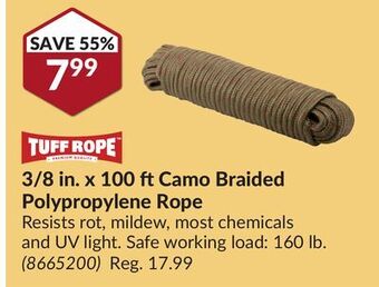 Princess Auto 3/8 in. x 100 ft camo braided polypropylene rope offer