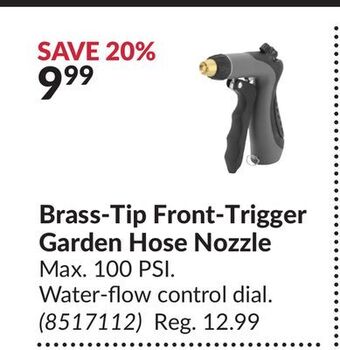 Princess Auto Brass-tip front-trigger garden hose nozzle offer