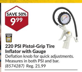 Princess Auto 220 psi pistol-grip tire inflator with gauge offer