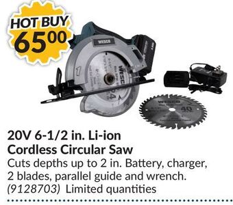 Princess Auto 20v 6-1/2 in. li-ion cordless circular saw offer