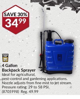 Princess Auto 4 gallon backpack sprayer offer