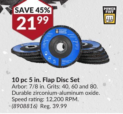 Princess Auto 10 pc 5 in. flap disc set offer