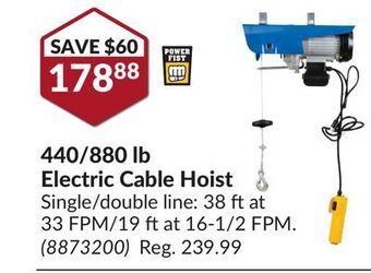 Princess Auto 440/880 lb electric cable hoist offer