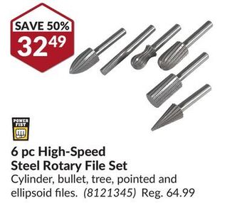 Princess Auto 6 pc high-speed steel rotary file set offer