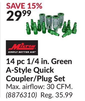 Princess Auto 14 pc 1/4 in. green a-style quick coupler/plug set offer