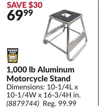 Princess Auto 1, 000 lb aluminum motorcycle stand offer