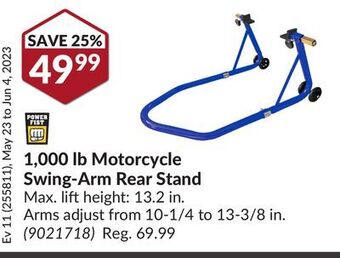 Princess Auto 1,000 lb motorcycle swing-arm rear stand offer