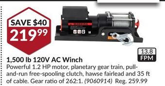 Princess Auto 1, 500 lb 120v ac winch offer