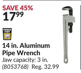 Princess Auto 14 in. aluminum pipe wrench offer