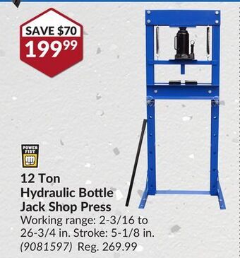 Princess Auto 12 ton hydraulic bottle jack offer