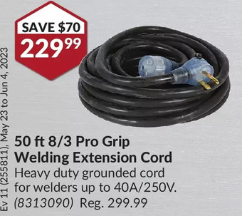 Princess Auto Pro-point 50 ft 8/3 pro grip welding extension cord offer