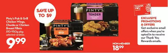 Longo's Pinty's pub & grill chicken wings, chunks or chicken breast fillets offer