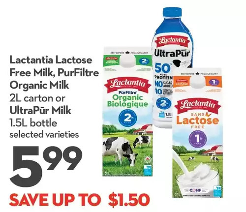 Longo's Lactantia lactose free milk, purfiltre organic milk or ultrapur milk or ultrapur milk offer
