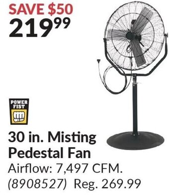 Princess Auto 30 in. Misting Pedestal Fan Airflow: 7,497 CFM offer