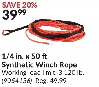 Princess Auto ¼ in. x 50 ft synthetic winch rope offer