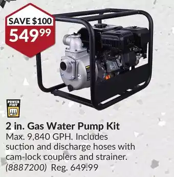 Princess Auto 2 in. Gas Water Pump Kit Max. 9,840 GPH. Includes suction and discharge hoses with cam-lock couplers and strainer. offer