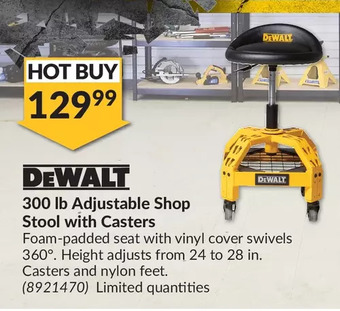 Princess Auto DEWALT 300 lb Adjustable Shop Stool with Casters offer