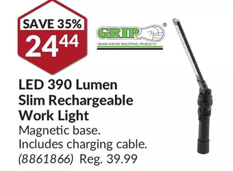 Princess Auto GRIP LED 390 Lumen Slim Rechargeable Work Light Magnetic base. Includes charging cable. offer