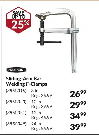 Princess Auto Pro•point sliding-arm bar welding f-clamps offer