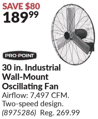 Princess Auto 30 in. Industrial Wall-Mount Oscillating Fan Airflow: 7,497 CFM. Two-speed design. offer