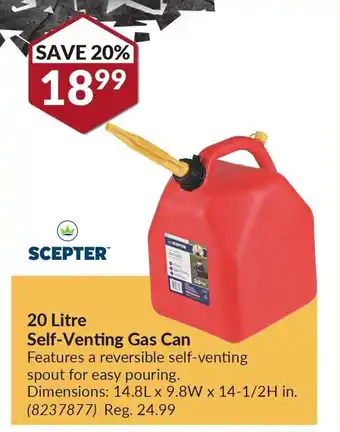 Princess Auto SCEPTER™ 20 Litre Self-Venting Gas Can offer