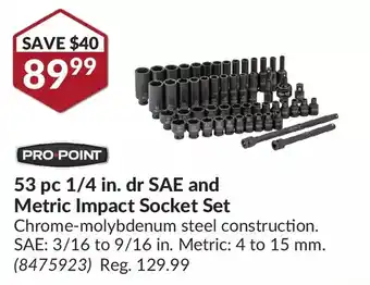 Princess Auto Pro.point 53 pc 1/4 in. dr sae and metric impact socket set offer