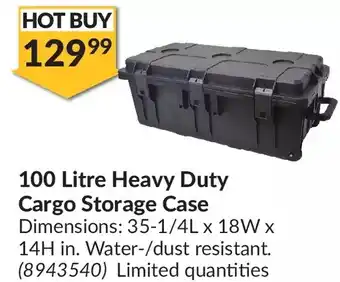 Princess Auto 100 Litre Heavy Duty Cargo Storage Case Dimensions: 35-1/4L x 18W x 14H in. Water-/dust resistant. offer