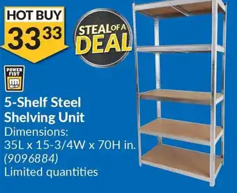 Princess Auto 5-Shelf Steel Shelving Unit Dimensions: 35L x 15-3/4W x 70H in. offer