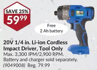 Princess Auto Power fist 20v ¼ in. li-ion cordless impact driver offer