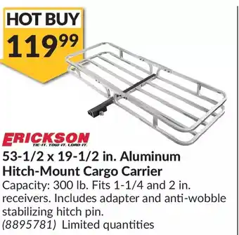 Princess Auto ERICKSON 53-1/2 x 19-1/2 in. Aluminum Hitch-Mount Cargo Carrier offer