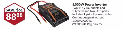 Princess Auto 1.000w power inverter offer