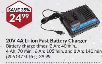 Princess Auto Power fist 20v 4a li-ion fast battery charger offer