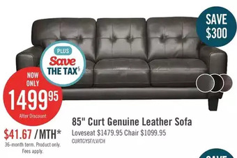 The Brick Curt genuine leather sofa - grey offer