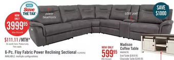 The Brick Floy 6-piece faux suede power reclining sectional with power headrest and console - grey offer