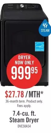 The Brick Samsung 7.4 cu. ft. electric dryer with steam sanitize+ - dve50a5405v/ac offer