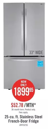 The Brick Lg 25 cu. ft. smudge resistant french-door refrigerator - lrfcs2503s offer