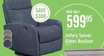 The Brick Jeffery velvet swivel glider recliner - indigo offer