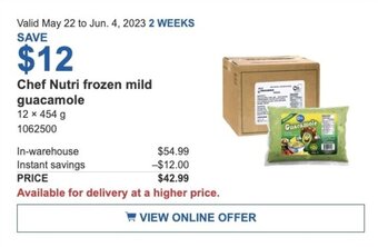 Costco Chef Nutri frozen mild guacamole offer