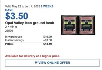 Costco Opal Valley lean ground lamb offer