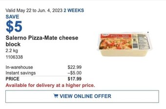 Costco Salerno Pizza-Mate cheese block offer