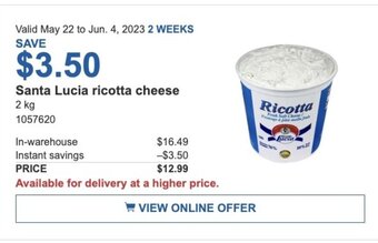 Costco Santa Lucia ricotta cheese offer