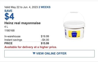 Costco Heinz real mayonnaise offer