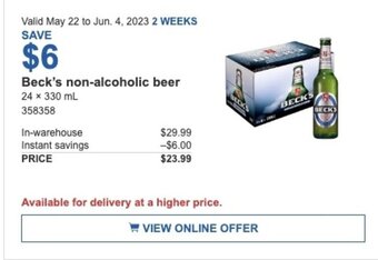 Costco Beck's non-alcoholic beer offer